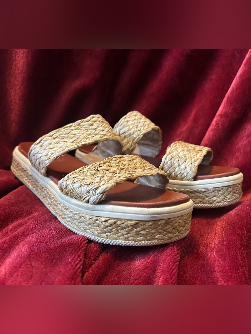 MIA Kady Woven Raffia Platform Slide Sandals in Natural Size 9